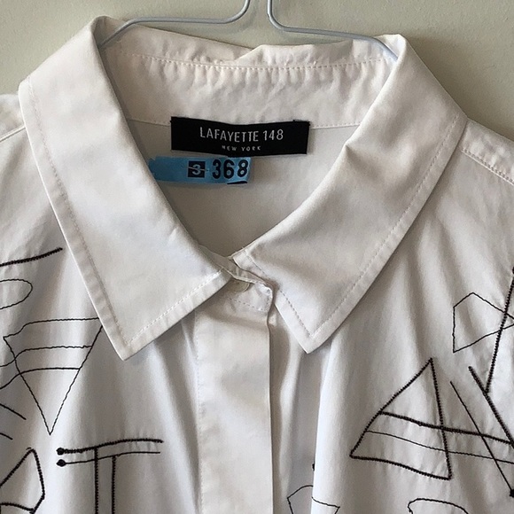 Lafayette 148 New York White with Black Design Tunic - Picture 2 of 11